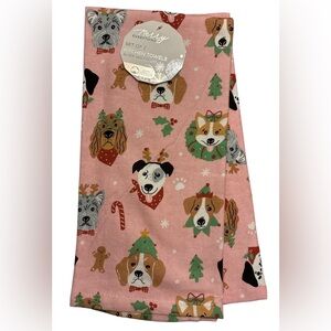Holiday Pups Pink Kitchen Towels Set of 2